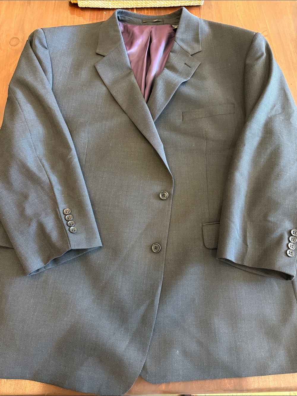 Men's Two-Button Charcoal Blazer with Purple Lining